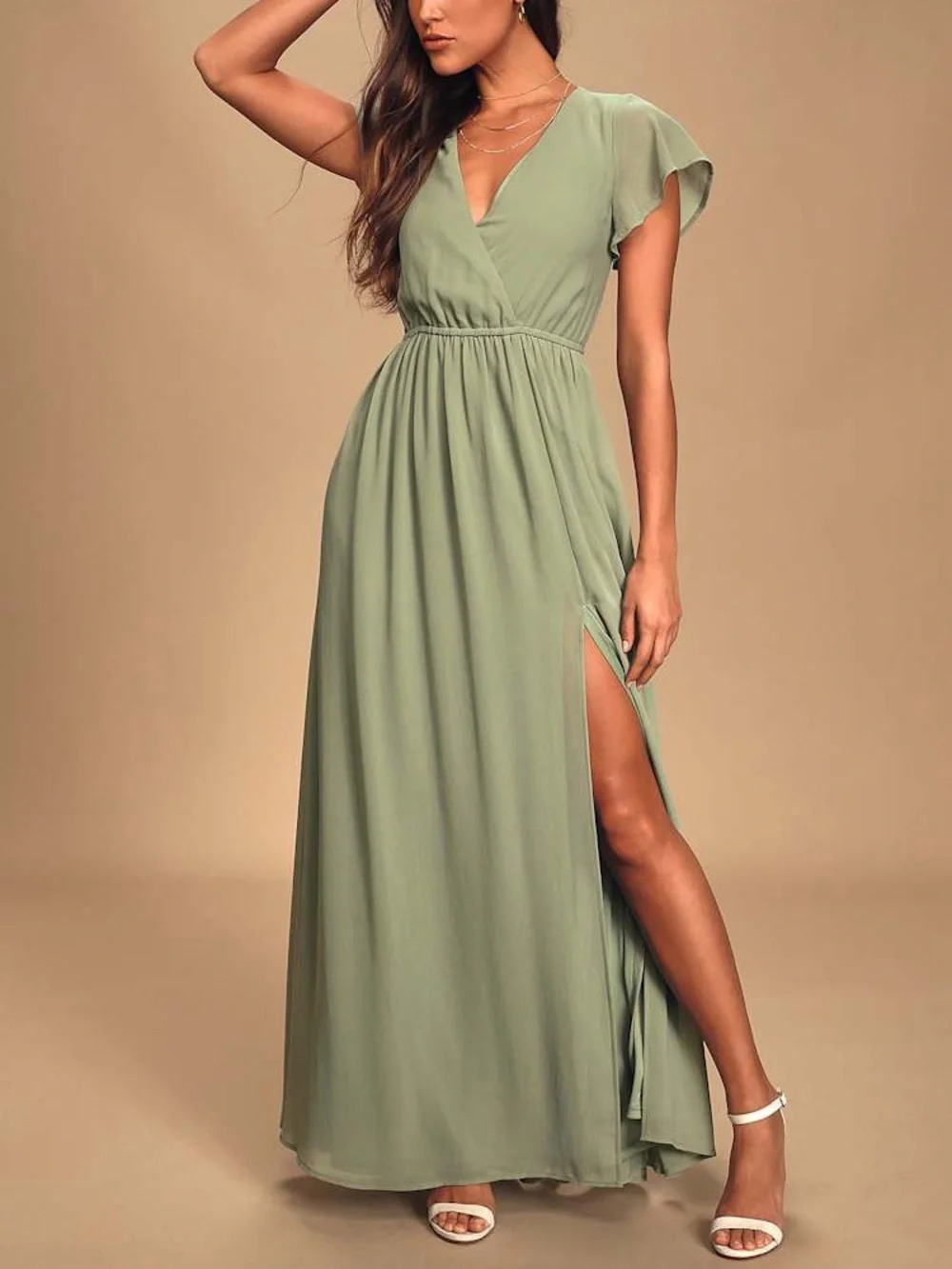 NWT Lulus Lost in the Moment Sage Brush Maxi Dress